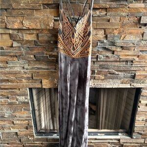 Stylish Urban Outfitters Geometric Gray and Orange Maxi Dress